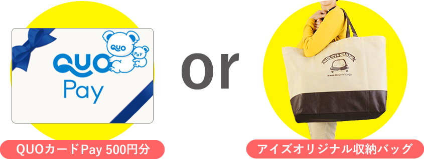 QuoPay 500円分 or アイズオリジナル収納バッグ